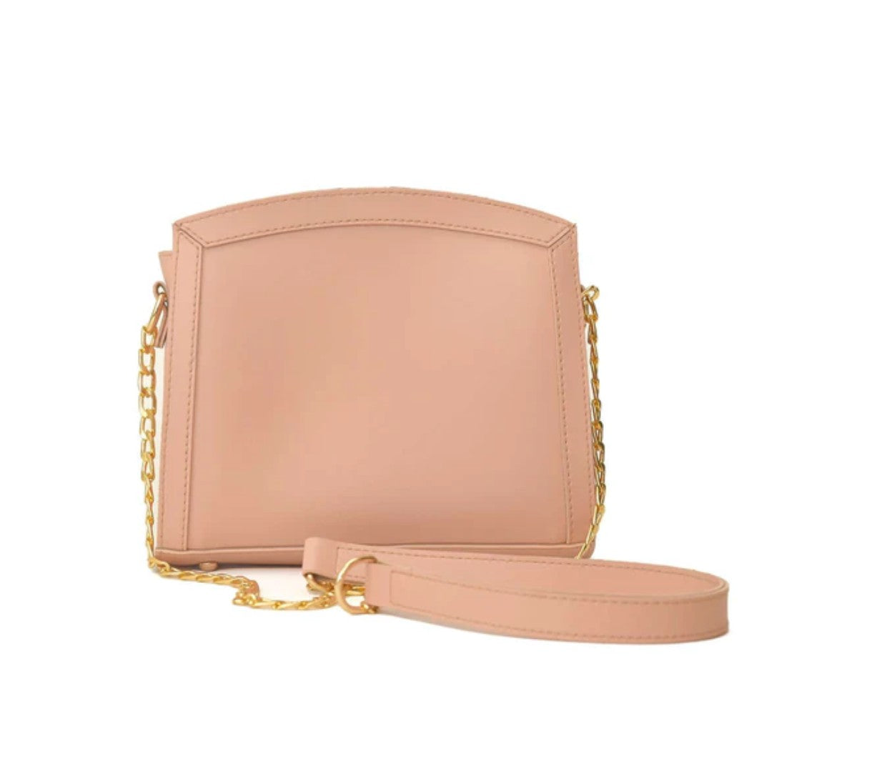Beige handbag with a gold chain strap 