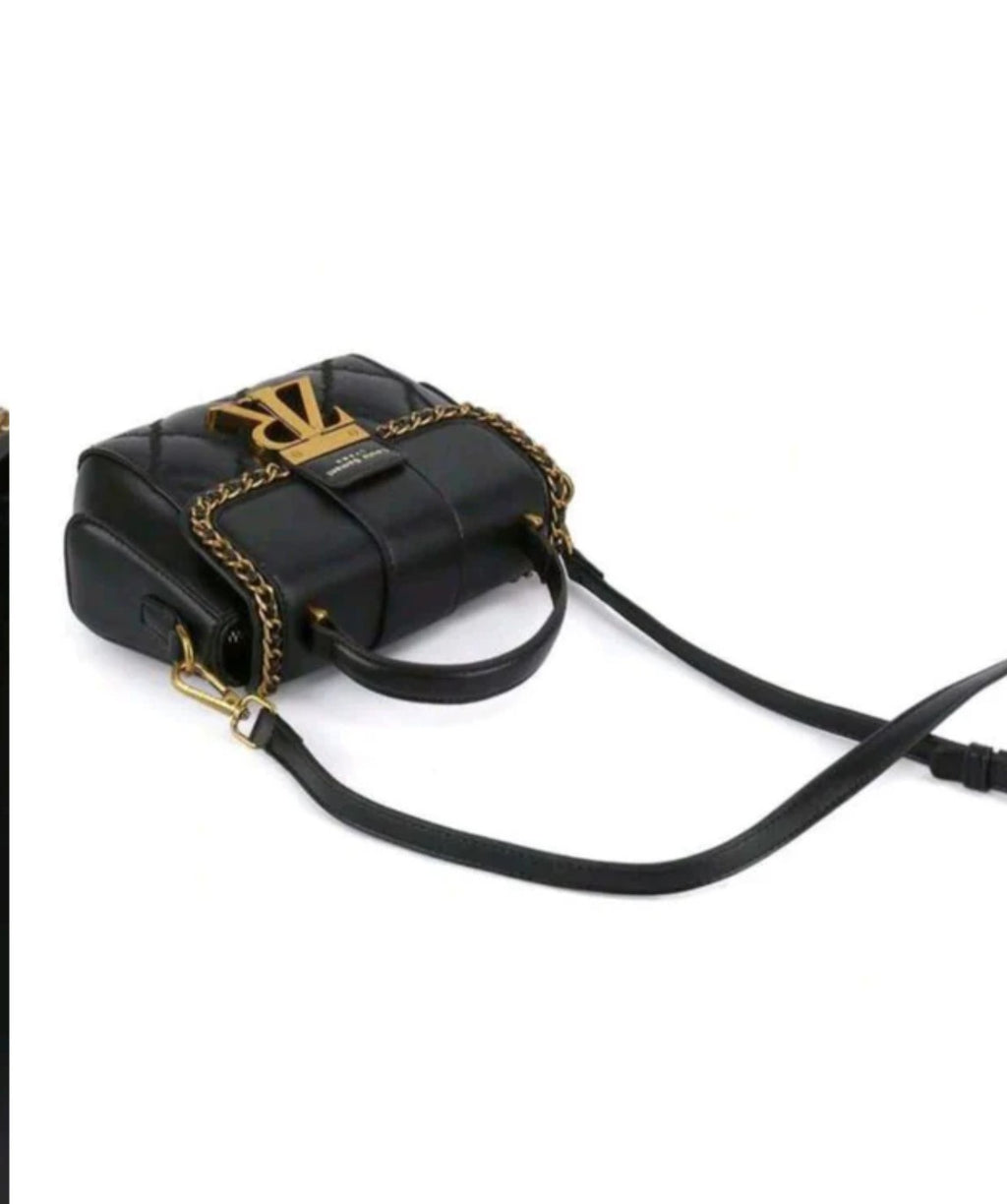 Louie Samani Leather Ladies Shoulder Bag. Black with gold trim. Brand New.