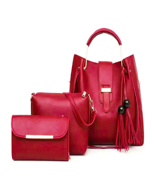 Red handbag with a smaller matching 