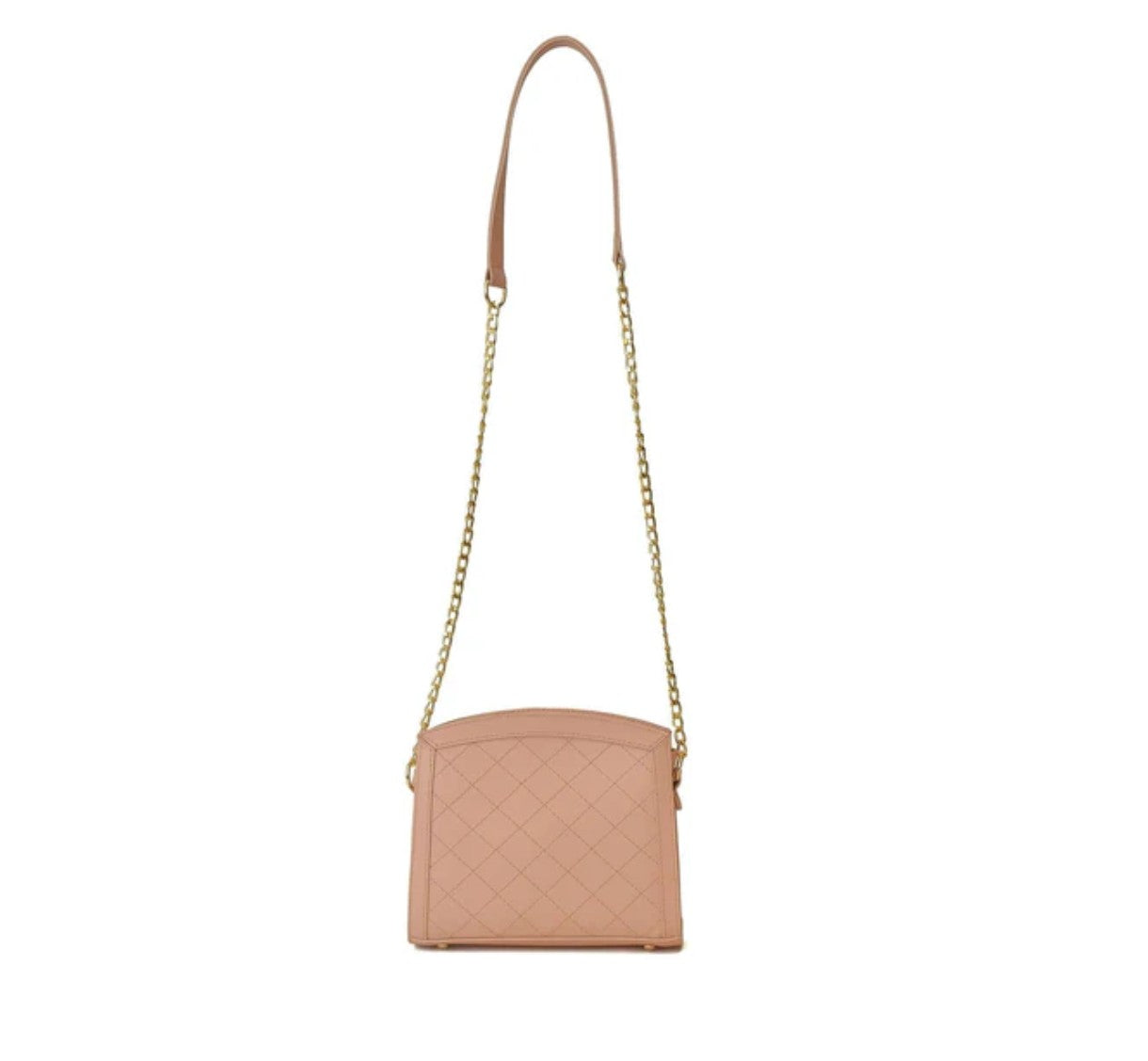 Sonic Pink Soft Beige handbag with a gold chain strap