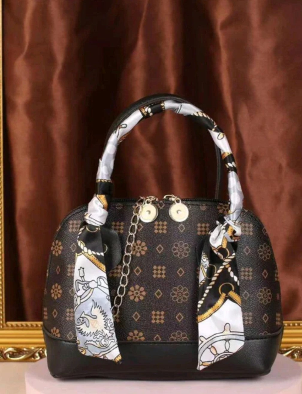 Geometric Print Designer handbag with floral pattern and sunflower decoration