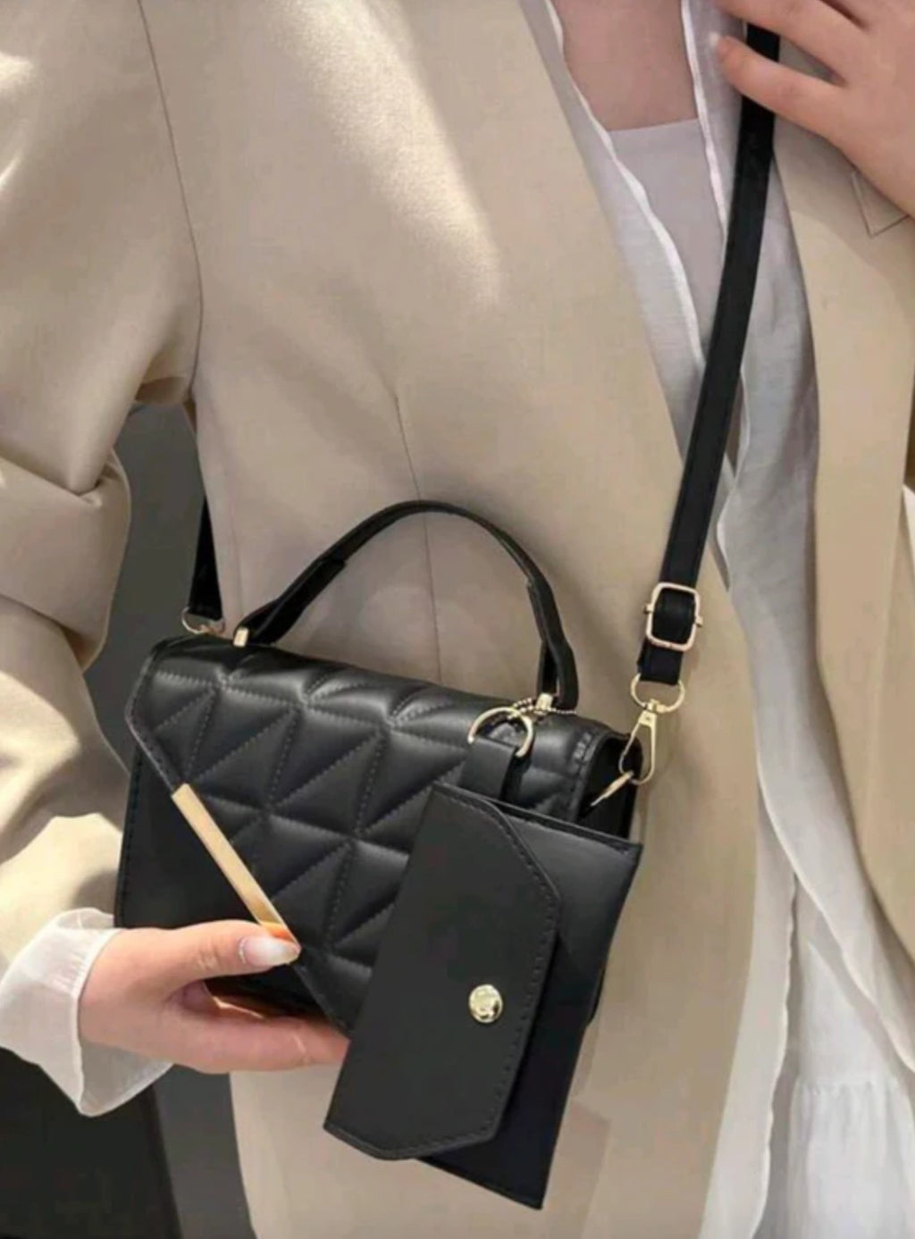 2pcs/set Minimalistic Solid Rhombus Embossed 2026 New Shoulder Crossbody