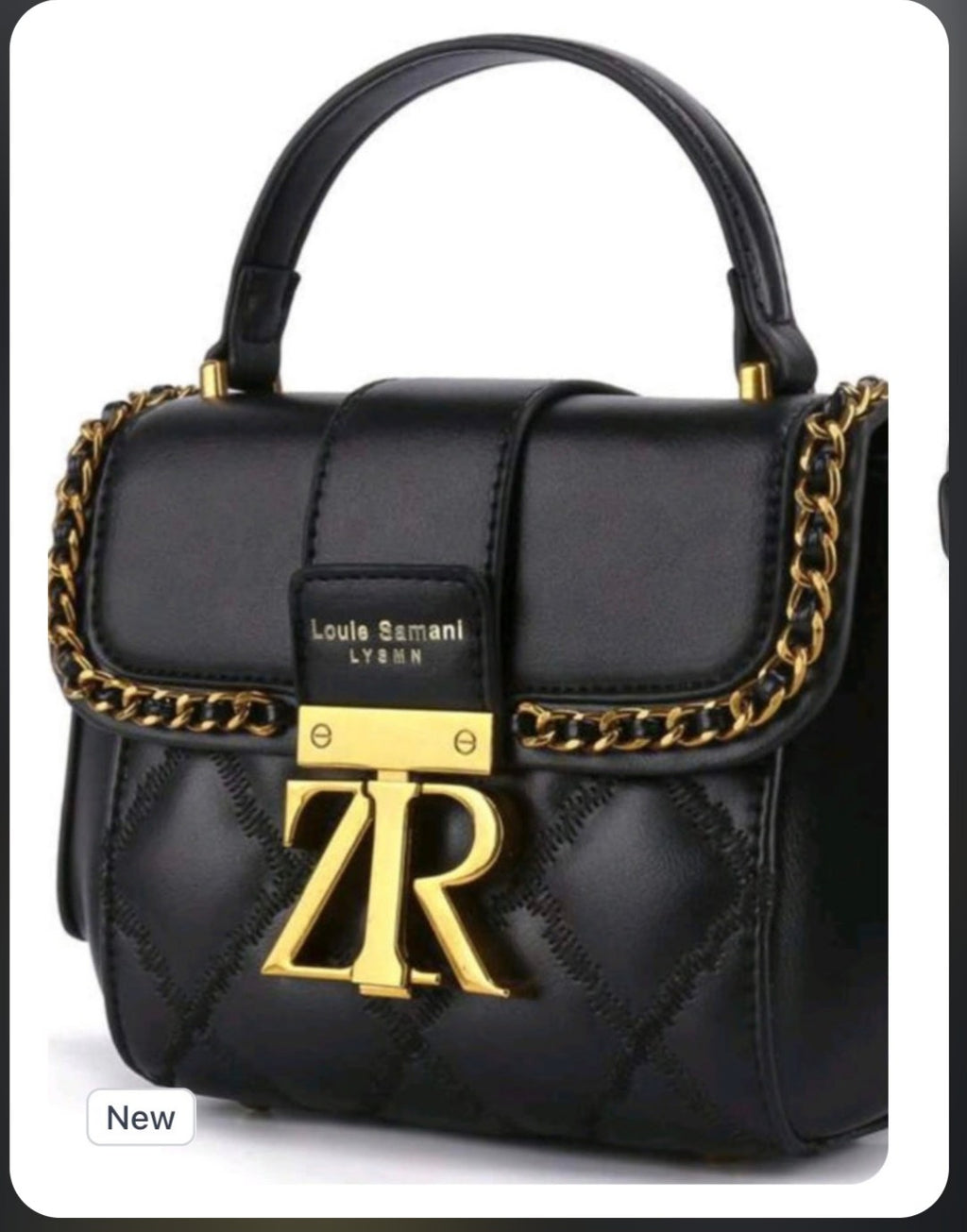Louie Samani Leather Ladies Shoulder Bag. Black with gold trim. Brand New.